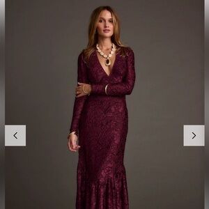 12th Tribe Angela Mulberry Velvet Burnout Long Sleeve Maxi Dress